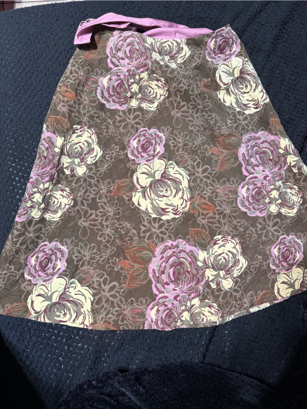 St. John’s Bay Brown A-Line Skirt with Lavender and Cream Floral Print